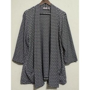 Chicos‎ 3 Open Cardigan Black & White Geometric Pockets Textured Stretch